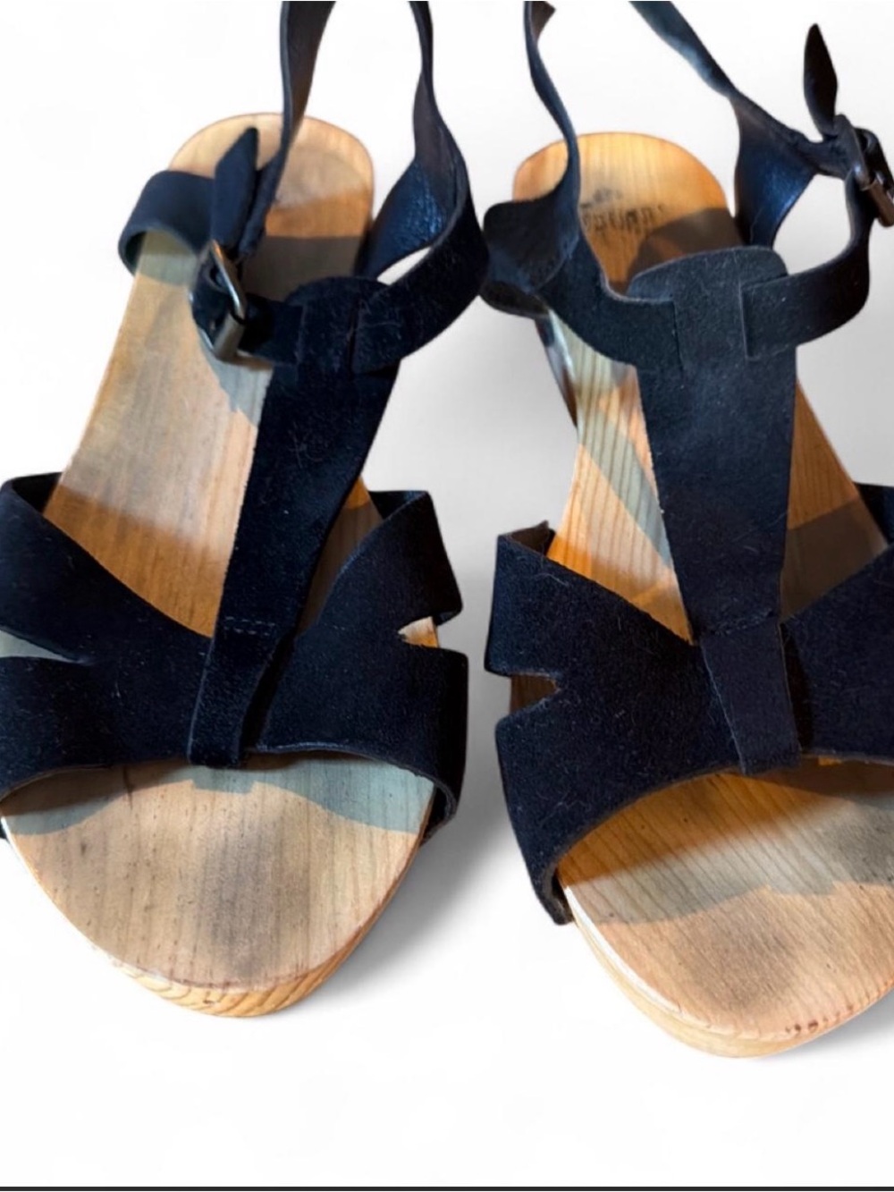 Moheda Swedish clog suede sandals and natural wood footbed